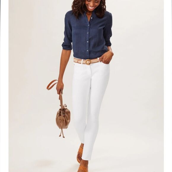 J. McLaughlin Cotton Blend Mid Rise Skinny Jeans In White Size 14 - Picture 1 of 10